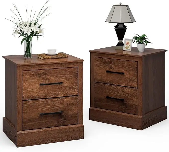 Wood Nightstands Set of 2 – Bedside Tables with 2 Storage Drawers
