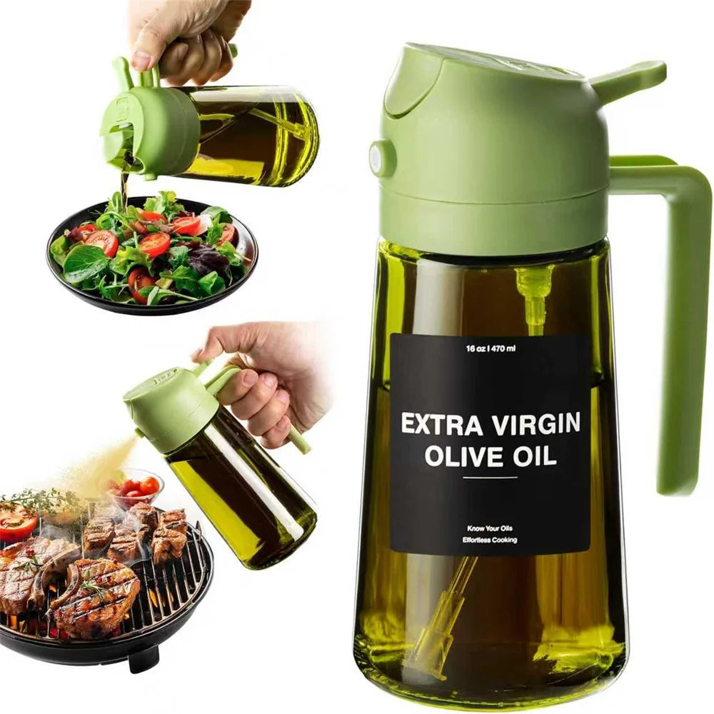 470ml Oil Sprayer for Cooking, 2-in-1 Olive Oil Dispenser and Oil Spray Bottle, Oil Spray with Stickers
