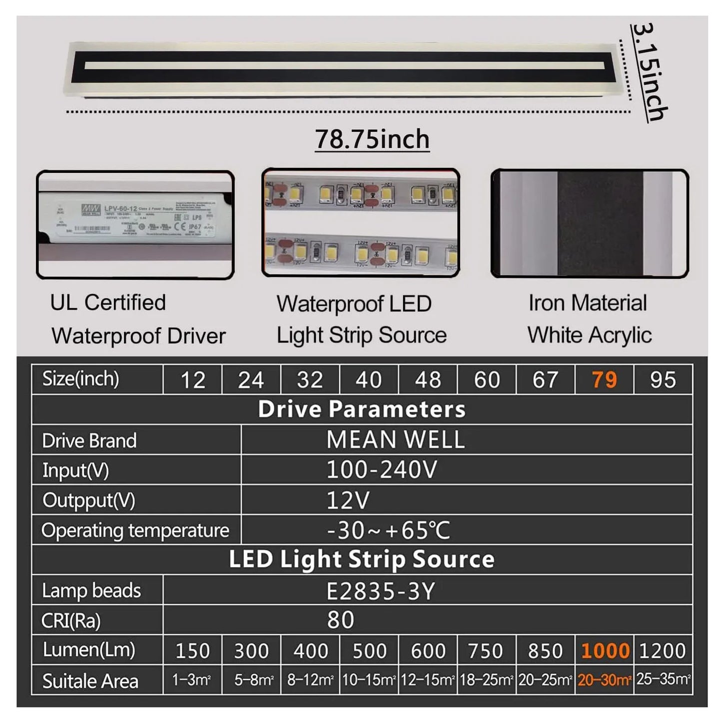 Outdoor Long Strip Modern LED Wall Lighting Fixture Lamps, Wall Sconce Fixture, Elegant Frosted White