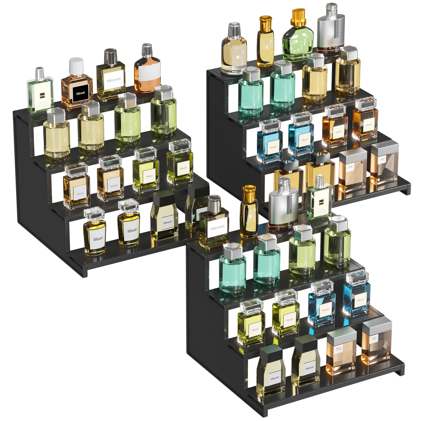 Dark Cologne Stand, Step Perfume Organizer, Tool-free Assembly, Display Stand Shelf for Fragrance, Skincare, Figurines