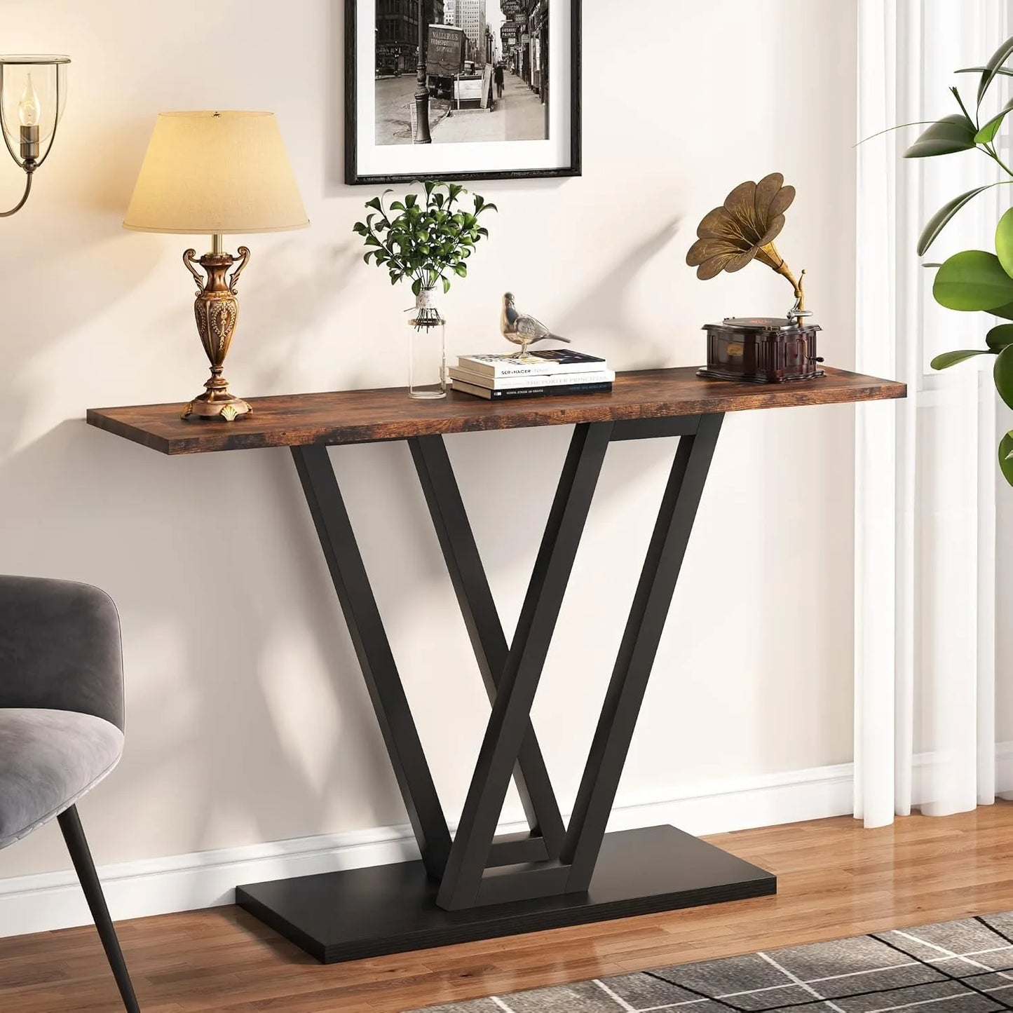 43" Modern Console Table – Slim Entryway Table with Open Storage Shelf