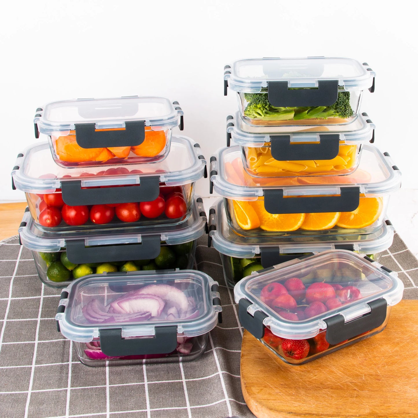 8-Piece Glass Food Storage Containers Set, BPA-Free, Leakproof, Microwave & Oven Safe, 6 Sizes, Glass Lock Lid