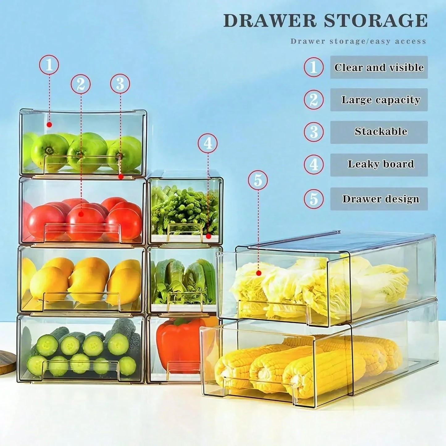 Clear Pull‑Out Refrigerator Drawers (2‑Pack) – Stackable Fridge Organizer Bins for Produce & Snacks