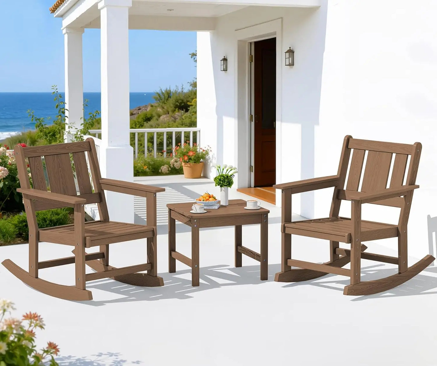 3‑Piece Patio Rocking Chair Set – All‑Weather Chairs with Cushions & Side Table