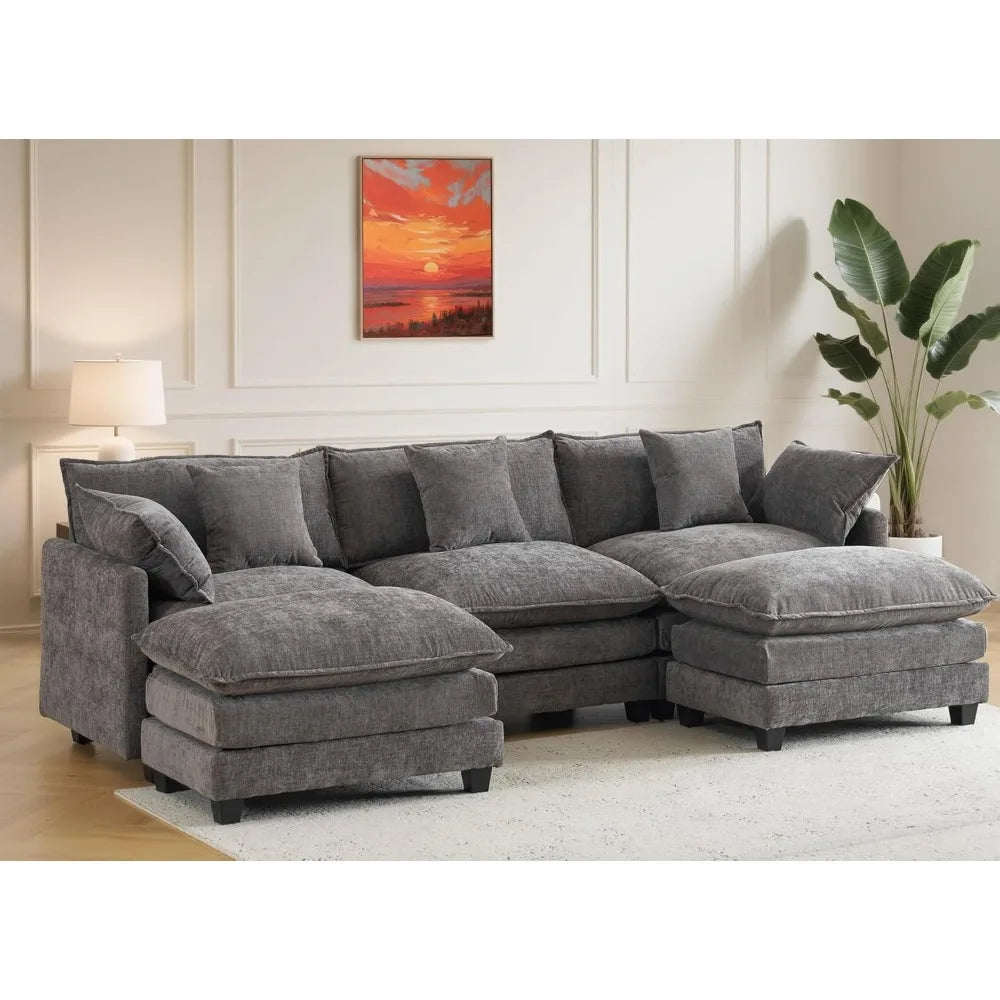 Modular Sectional Sofa with 2 Movable Ottomans, Deep Seats
