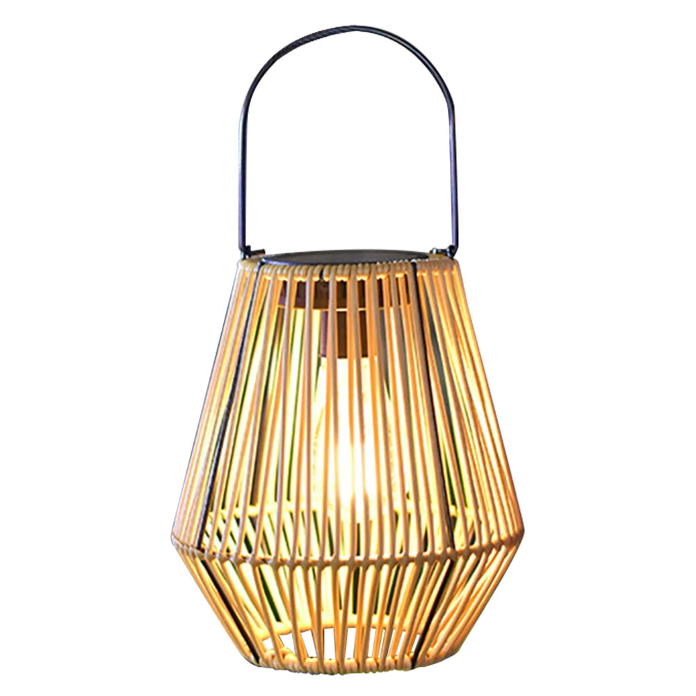 Outdoor Hanging Solar Lantern - Waterproof, Rattan Bamboo