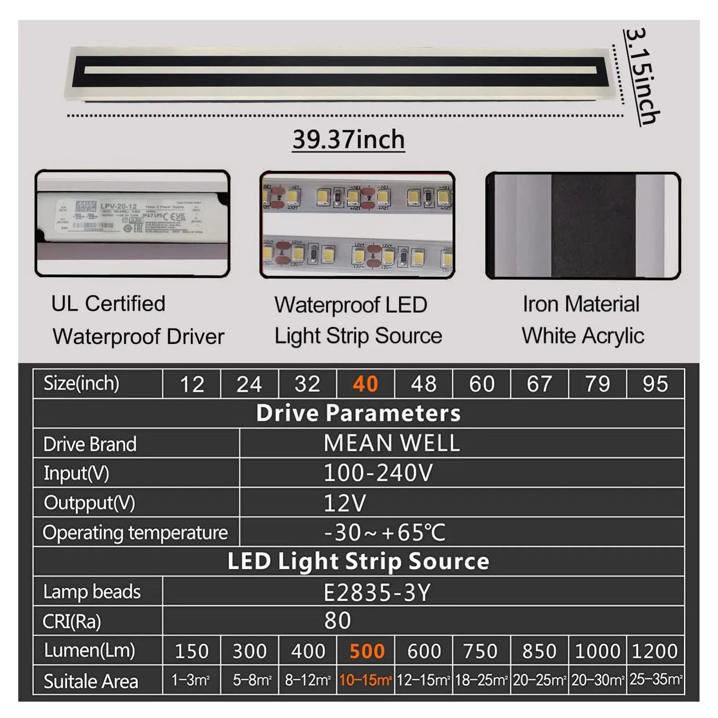 Outdoor Long Strip Modern LED Wall Lighting Fixture Lamps, Wall Sconce Fixture, Elegant Frosted White