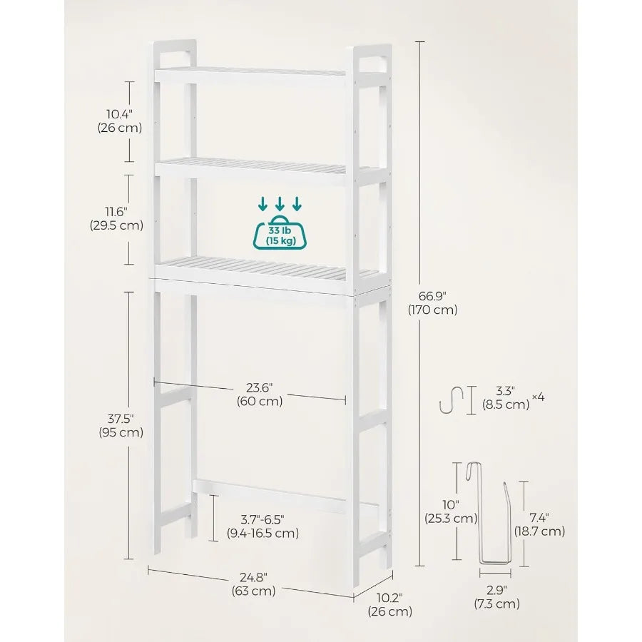 Over The Toilet Storage, 3-Tier With Adjustable Shelf