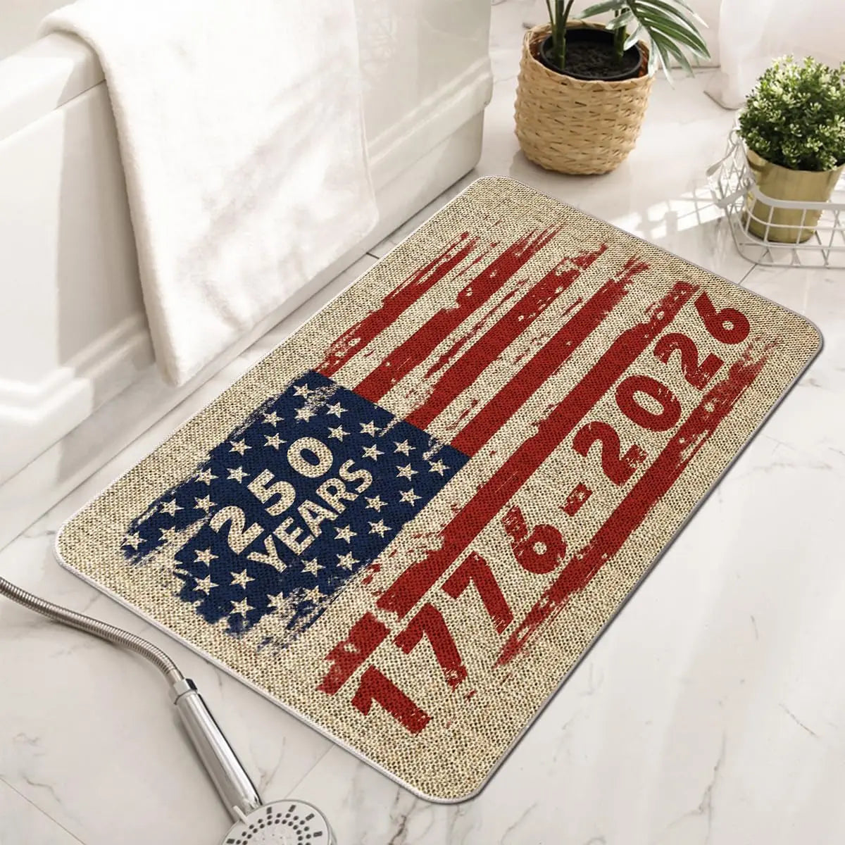 4th of July Patriotic Door Mat – USA 250th Red White Blue Indoor/Outdoor Floor Mat (Multiple Sizes)
