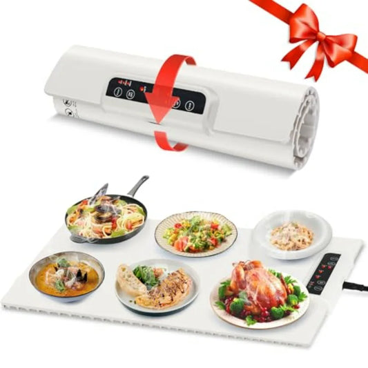 Full Surface Heating Food Warmer Mat with 3 Temperature Settings, Rollable & Portable, Auto Shut-Off