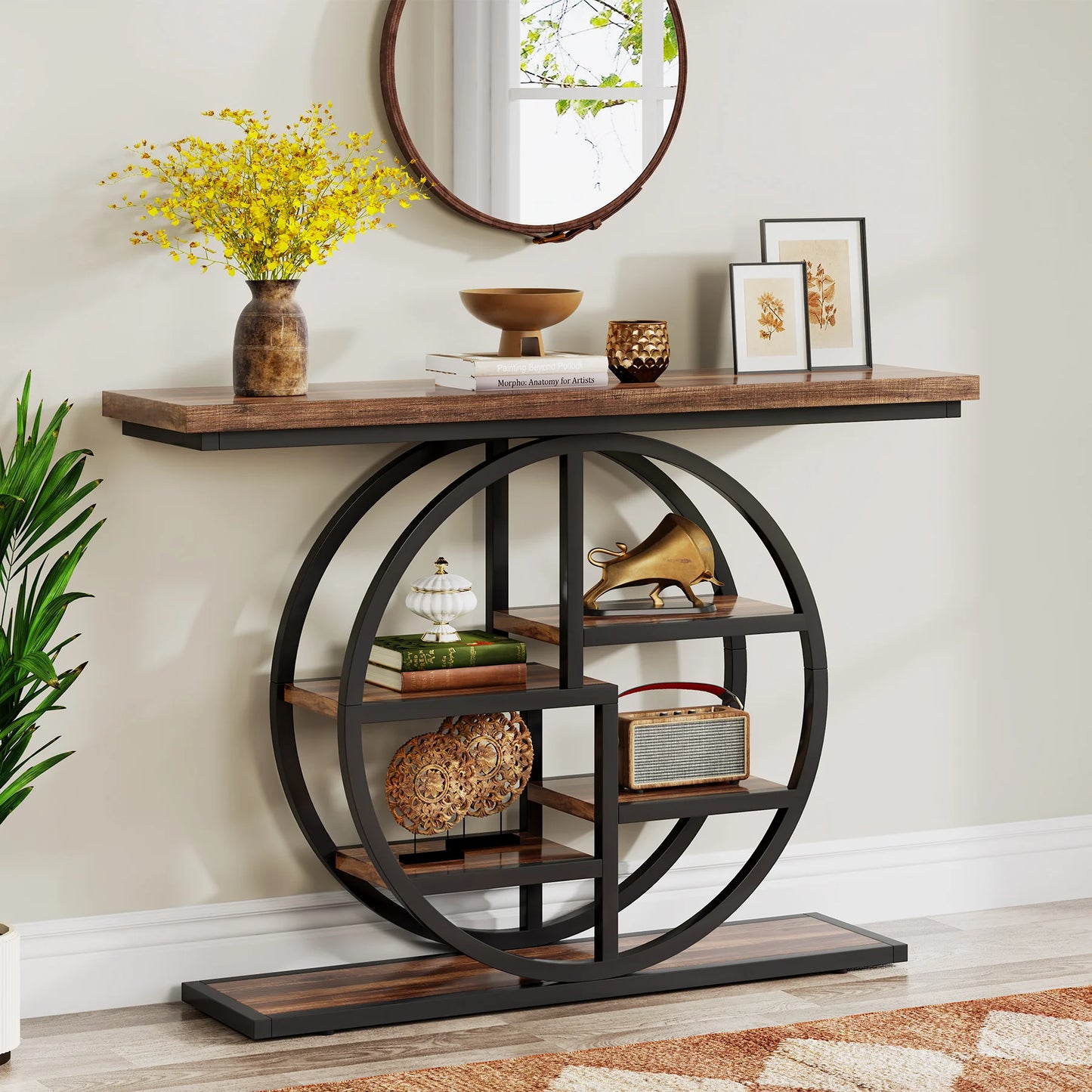 Console Table, 39-Inch Entryway or Sofa Table with Thickened Tabletop, 4- Tier shelves
