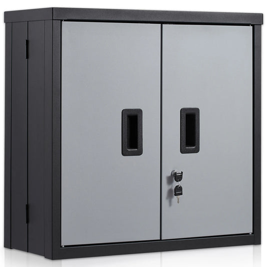Metal Garage Cabinet with Mounted Tool Chest, Adjustable Shelf and Magnetic Door