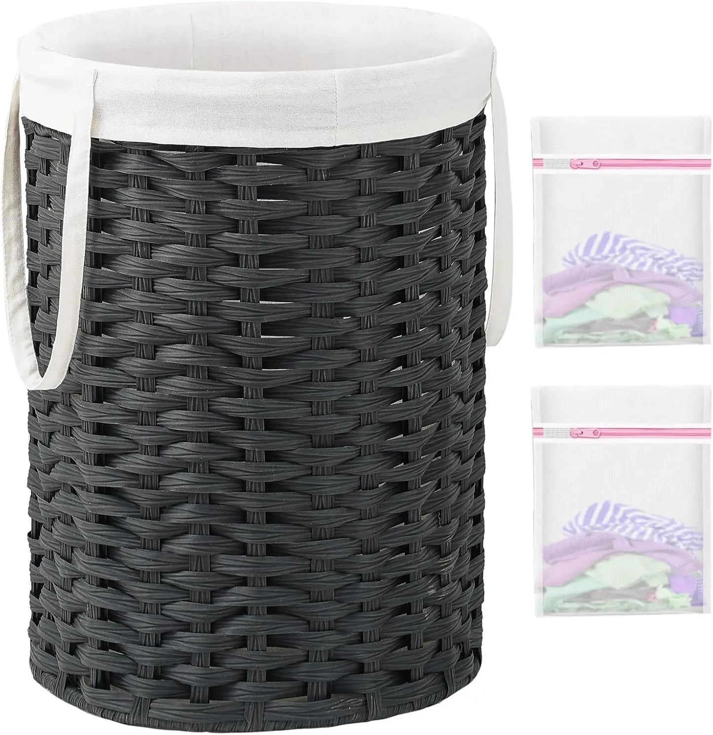 Laundry basket, hand-woven rattan laundry basket,  26.5 gallon round laundry basket