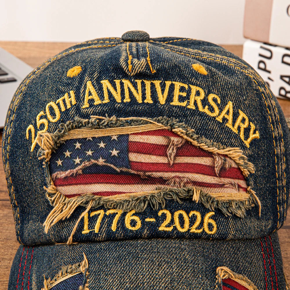 Vintage USA 250th Anniversary Distressed Denim Baseball Cap - Adjustable