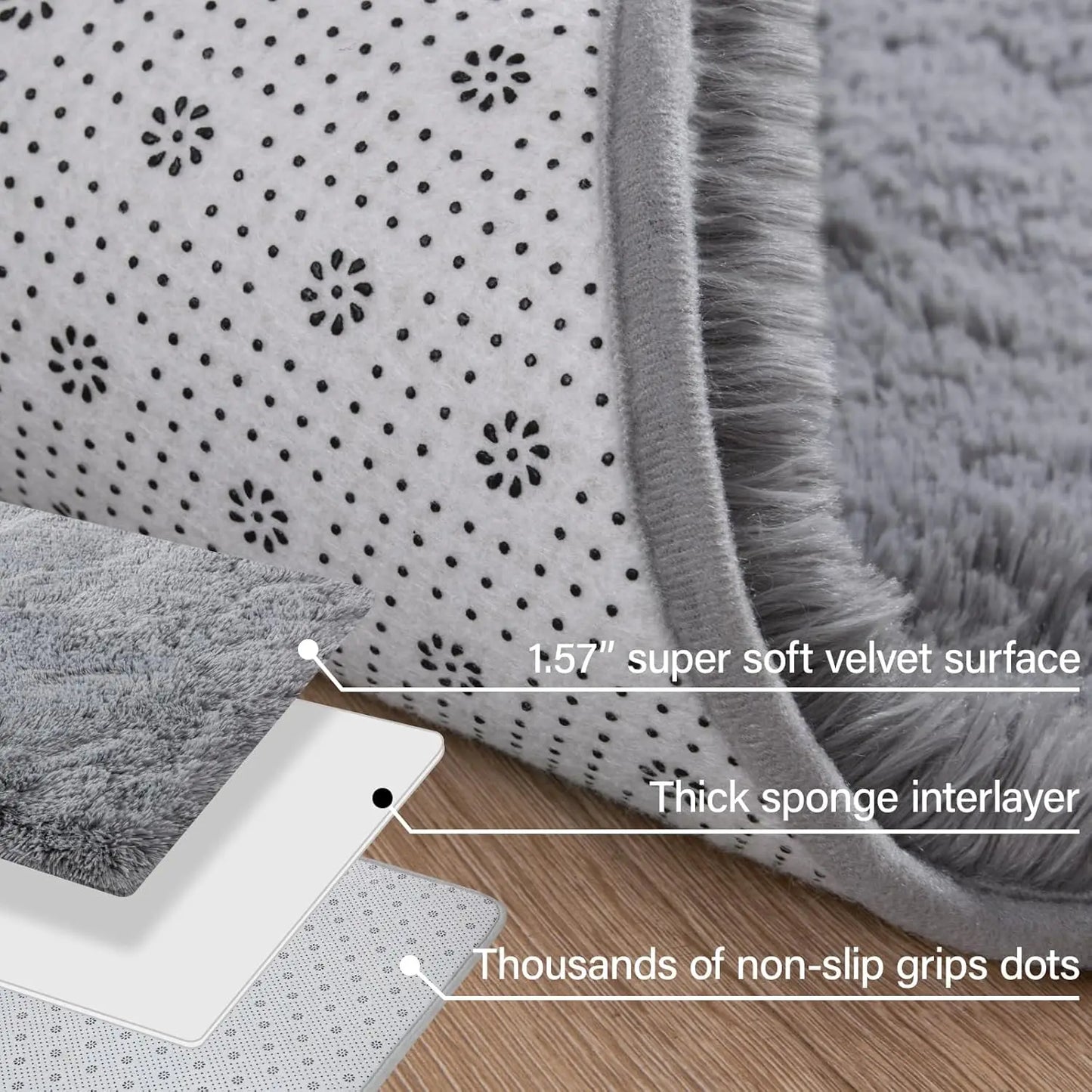 9x12 Soft Shaggy Area Rug – Grey, Non‑Slip, Plush Floor Carpet