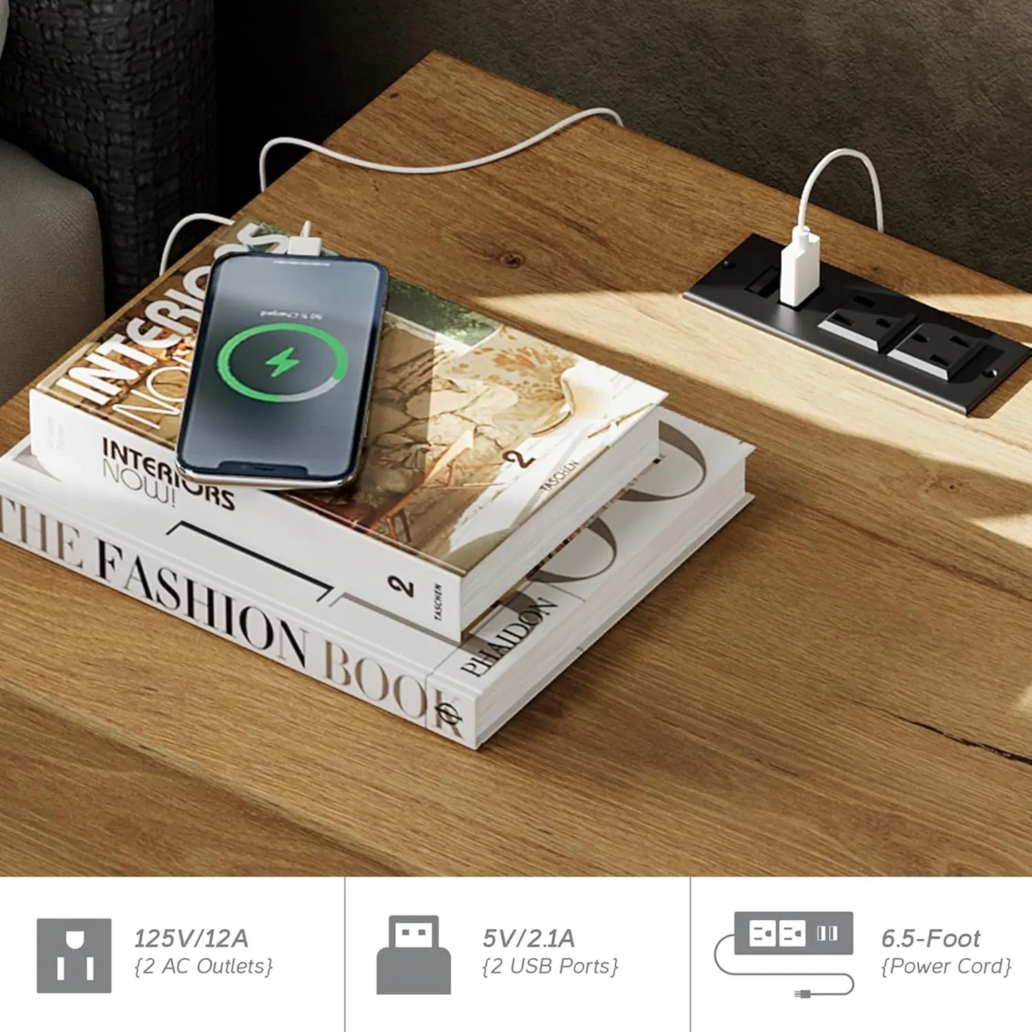 Nightstands with Charging Station – Wood Bedside Tables with 2 Drawers & AC Outlets