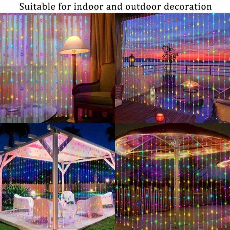 Outdoor Solar Curtain String Lights – Waterproof LED Set with 8 Lighting Modes