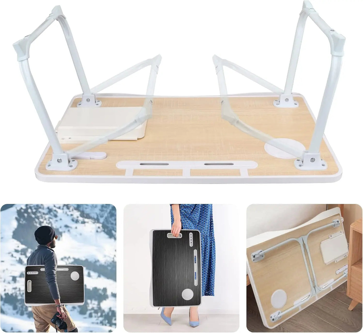 Foldable Laptop Bed Desk with USB Ports, Cup Holder & Drawer – Portable Bed/Sofa Work Tray