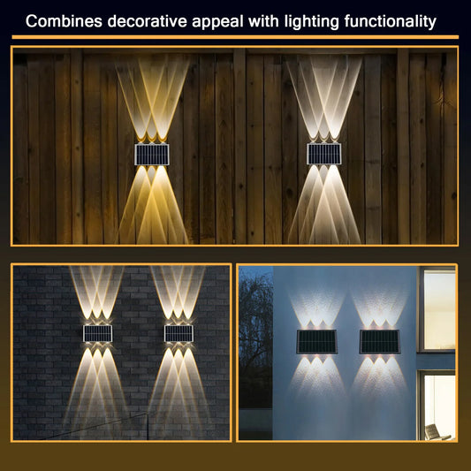 Solar Outdoor Wall Lights 1/3/6 Pack, 8 LED Warm White Solar Wall Sconce, Waterproof Exterior Garden Patio Lamp