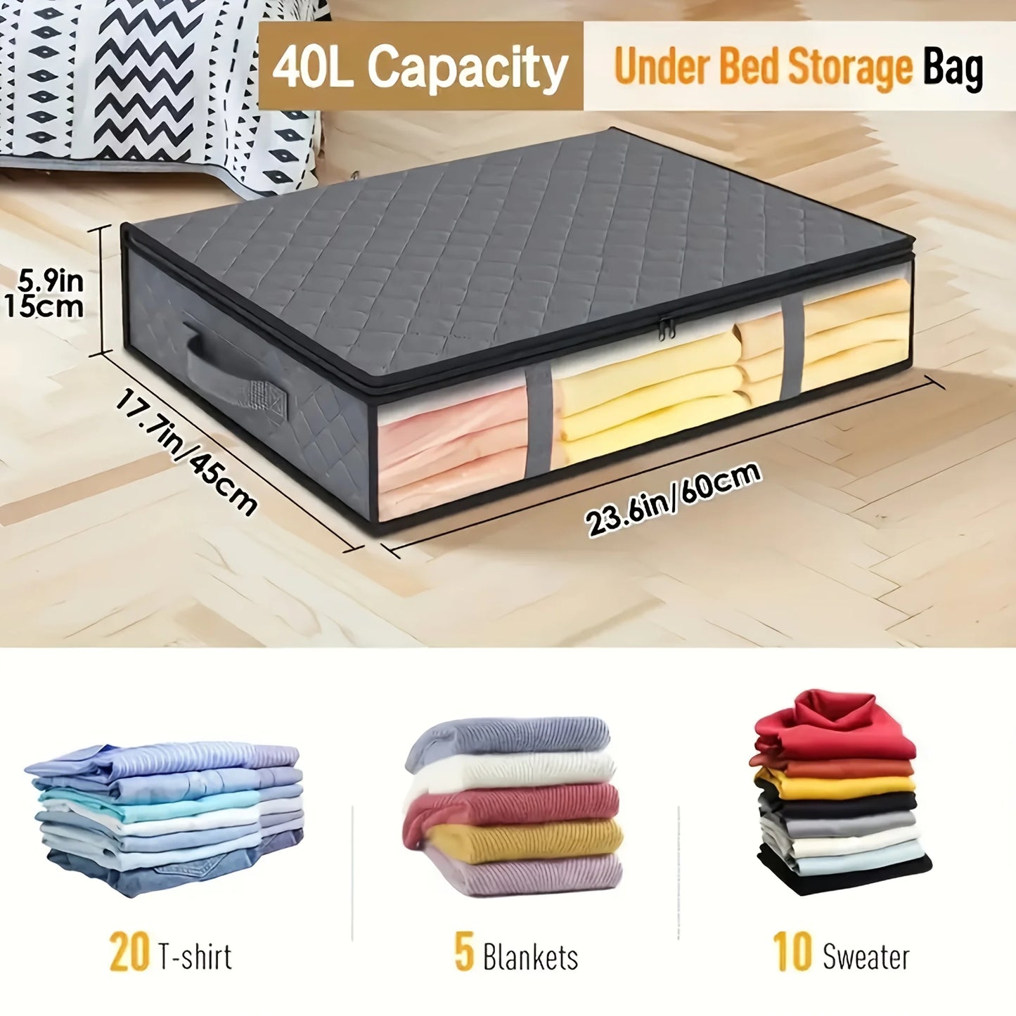 2‑Pack Large Under‑Bed Storage Organizers – Clear Window Bags with Reinforced Handles for Clothes, Comforters & Bedding