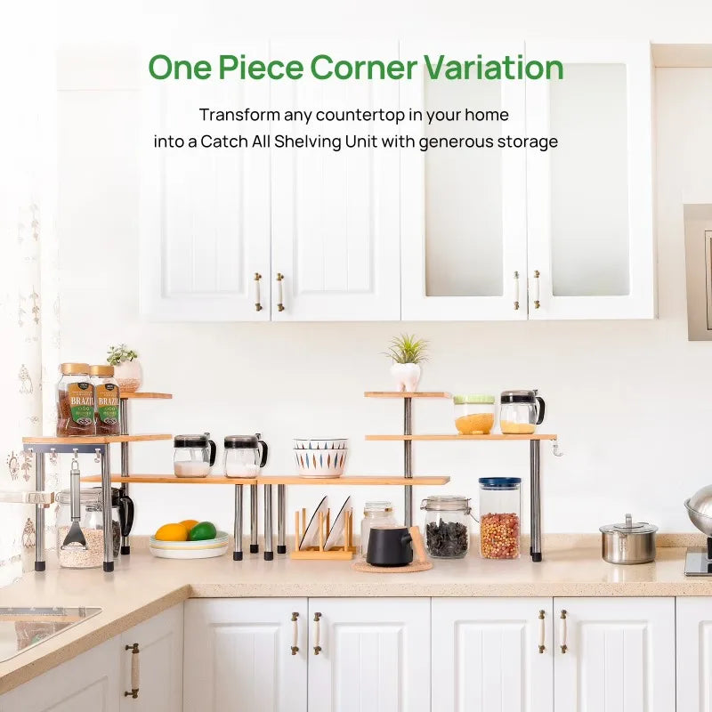 3-Tier Bamboo Corner Organizer – Tiered Countertop Storage Shelf - Black