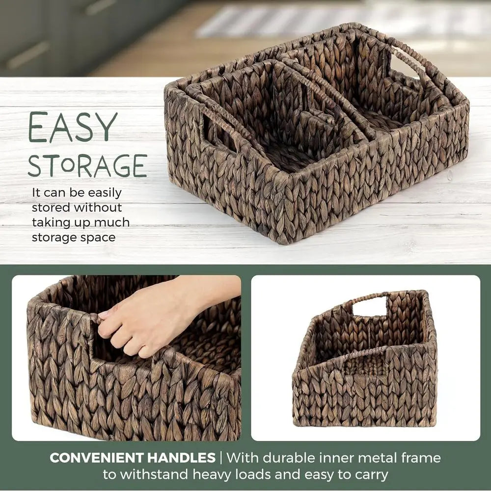 Natural Wicker Nesting Storage Baskets | Set of 3 Organizer Bins