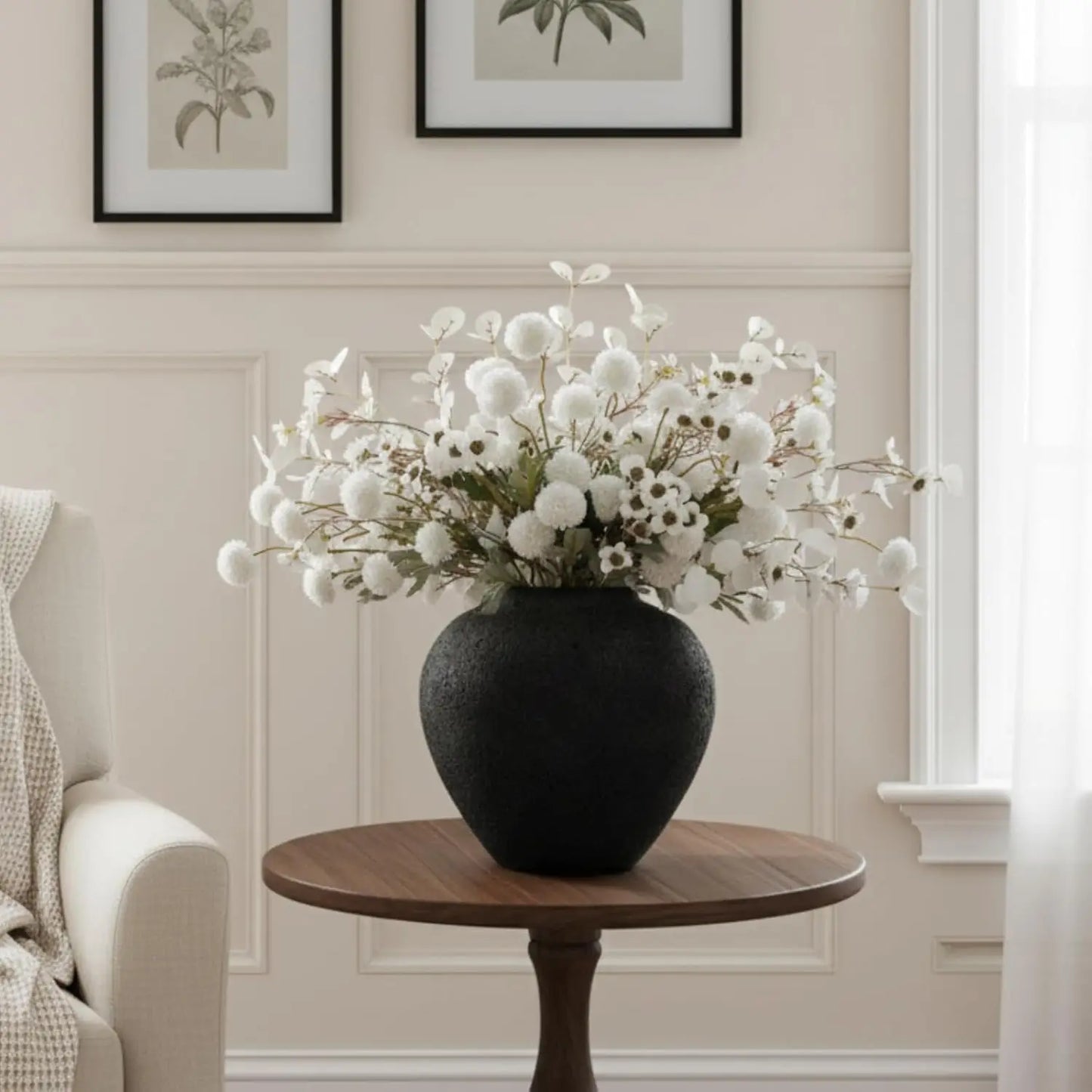 Black Large Round Vase – Rustic Iron Pottery‑Look Decorative Vase for Modern Farmhouse & Home Centerpieces
