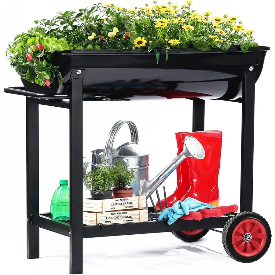 Metal Raised Planter Box on Wheels