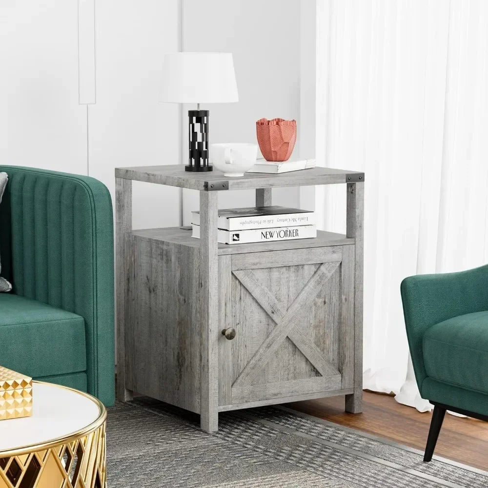 Farmhouse Nightstand Set of 2 – Rustic End Tables with Storage for Bedroom & Living Room
