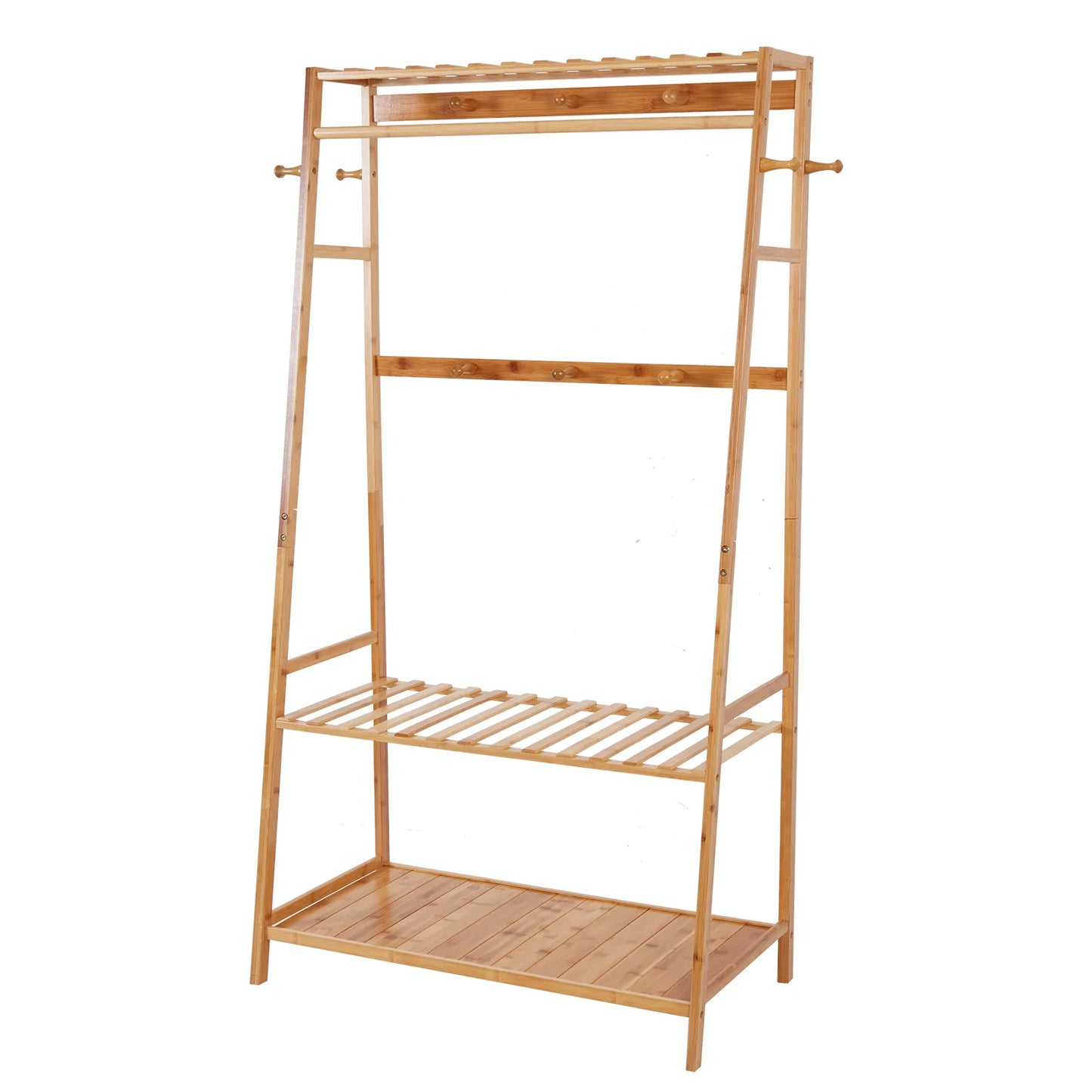 Bamboo Clothes Stand/Rack with 3 Tiers and Storage Shelves