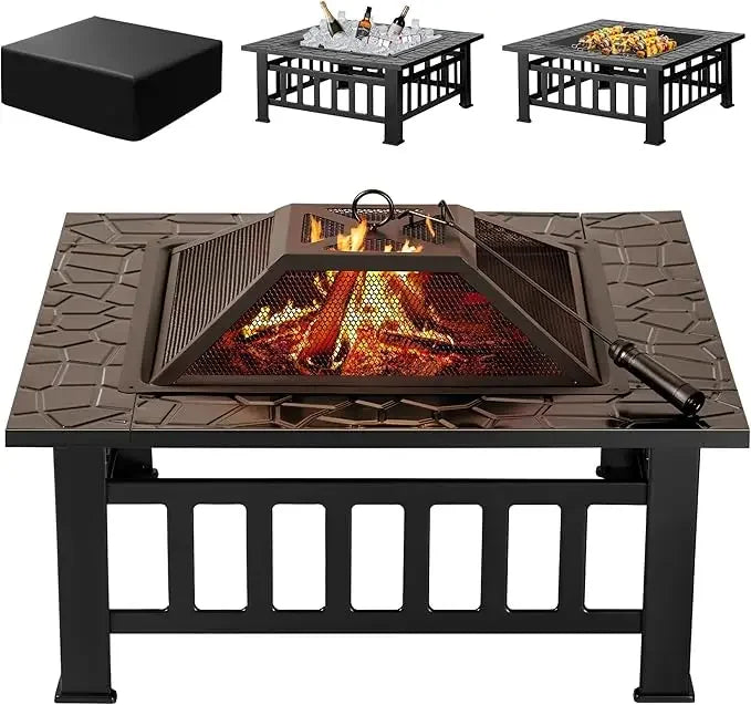 Outdoor Fire Pit  with Waterproof Cover for Outside