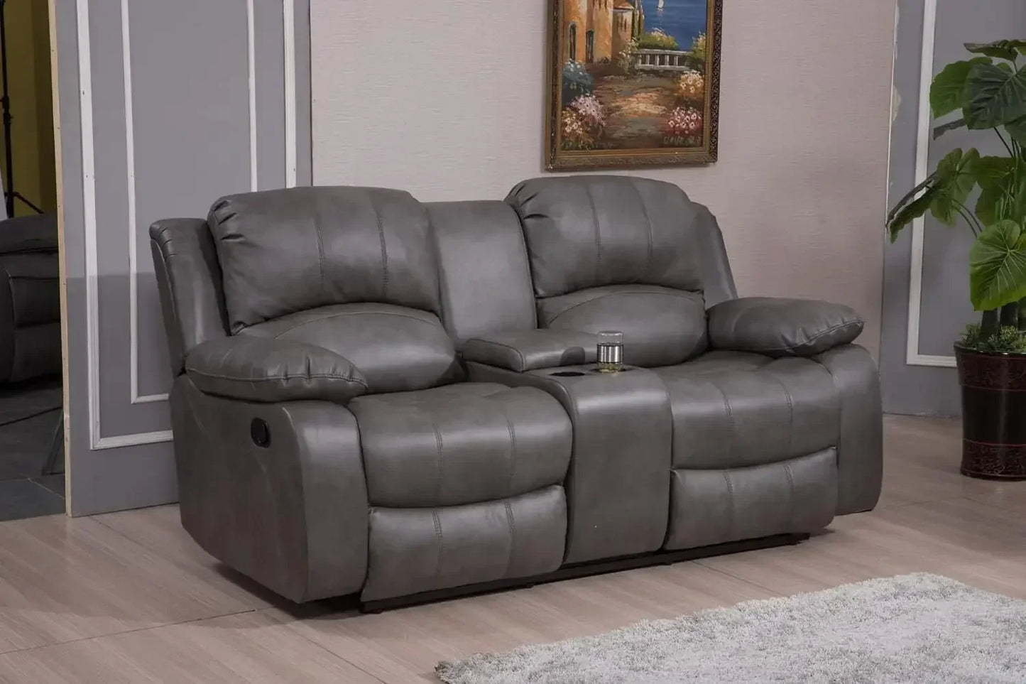 2PC Leather Reclining Sofa and Loveseat Set