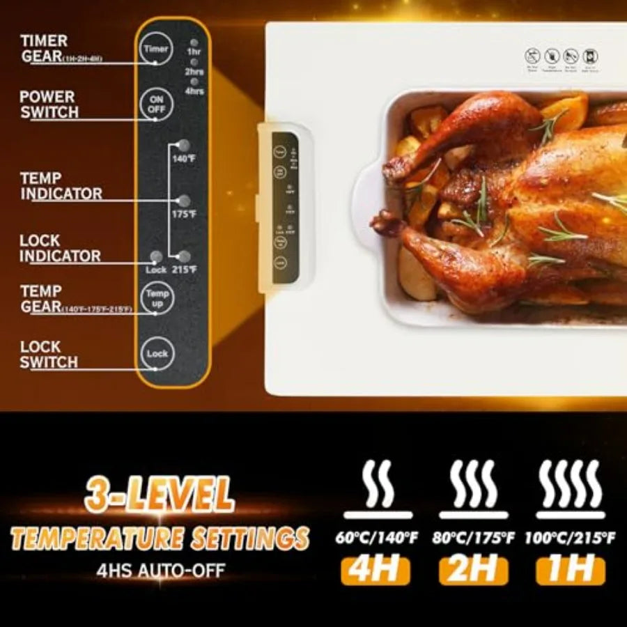 Full Surface Heating Food Warmer Mat with 3 Temperature Settings, Rollable & Portable, Auto Shut-Off
