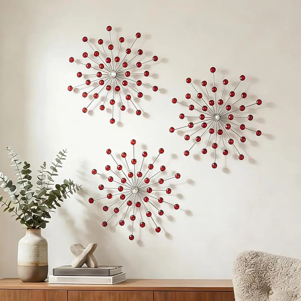 Crystal Home Décor Rhinestone Sun Star Wall Hanging Diamond Accents 18x18. 3 Set Metal Jeweled Wall Art Bling