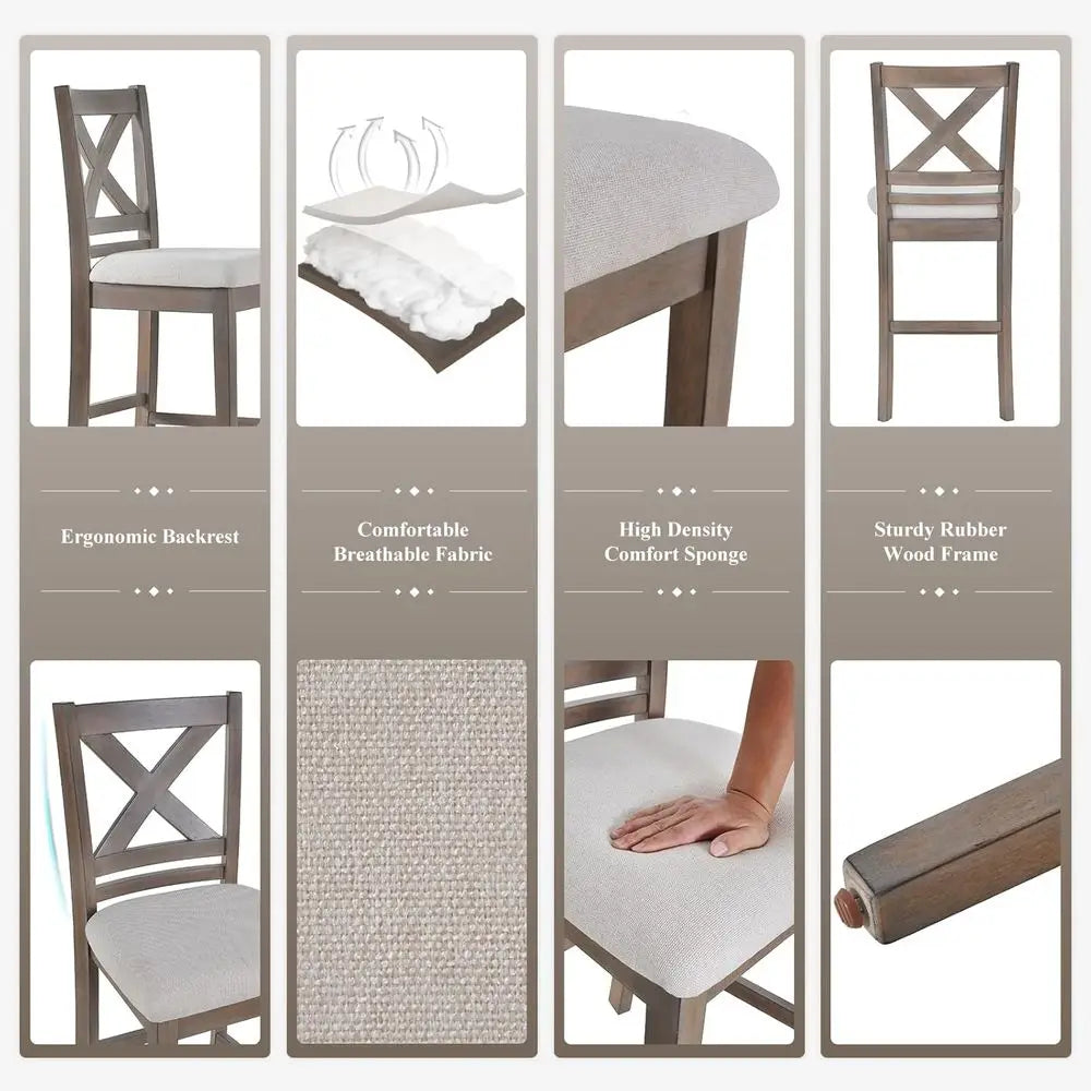 Upholstered Counter Height Bar Stools Set of 4,  with Back and Wood Legs