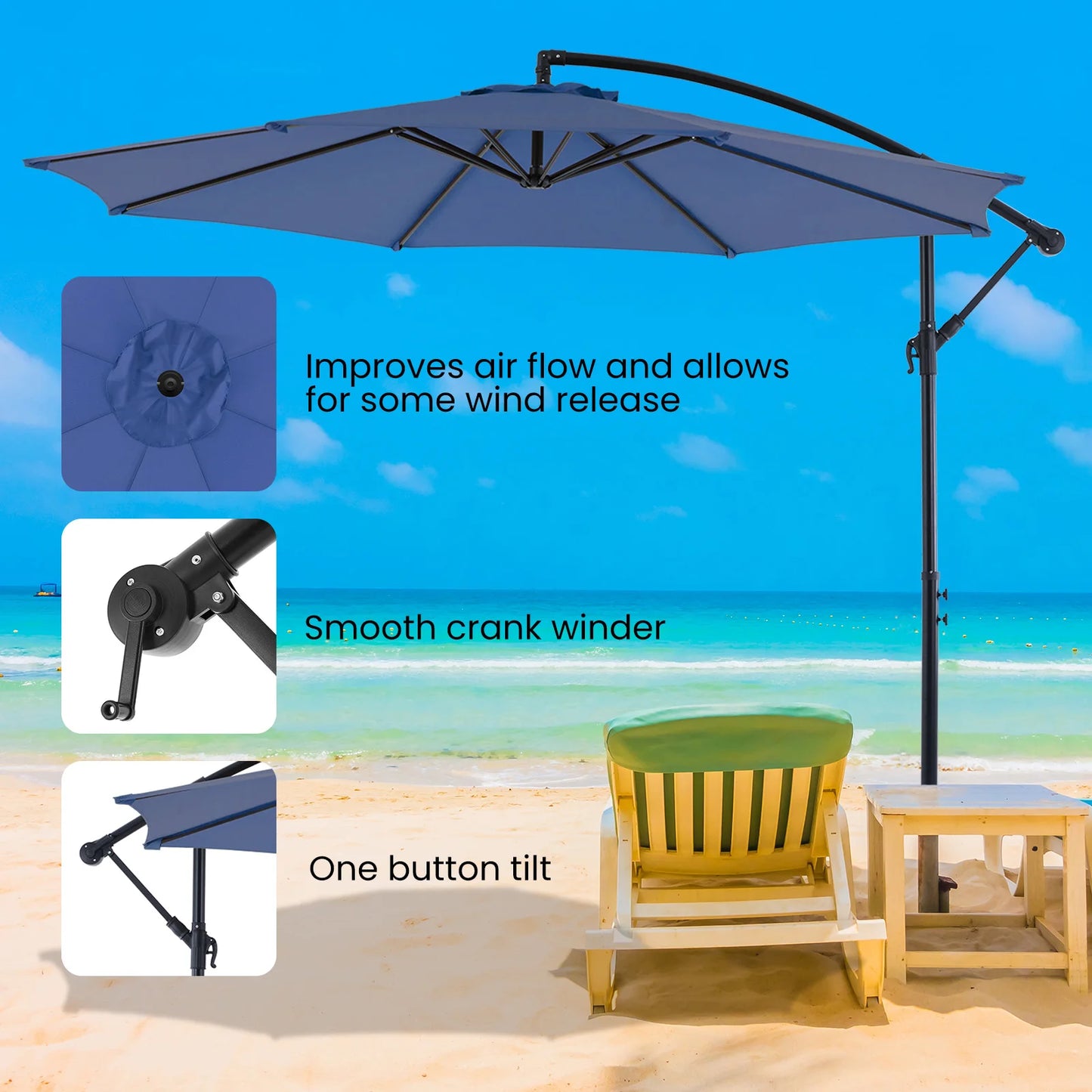 10FT Hanging Cantilever Patio Umbrella – Easy Tilt, UV Protection & 8 Sturdy Ribs for Backyard Patio
