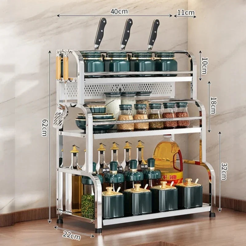 2/3 Kitchen Layer Stainless Steel Organizer Spice Rack - Seasoning Storage Frame - Knife Chopsticks Arrangement - Household Daily Use