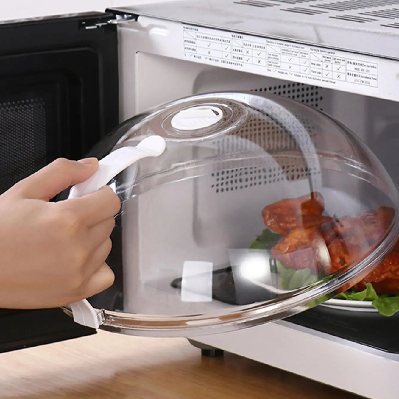 Microwave food splash proof cover with handle
