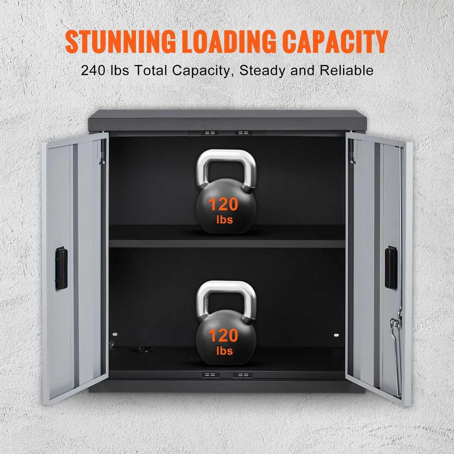 Metal Garage Cabinet with Mounted Tool Chest, Adjustable Shelf and Magnetic Door