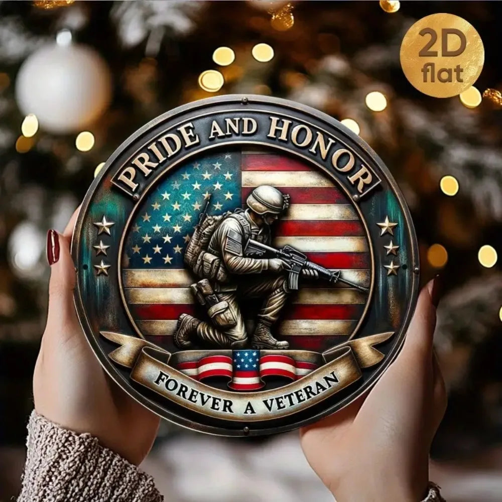 Round Metal Wall Art – 7.87" American Flag Patriotic Sign for Home, Garden & Porch Decor