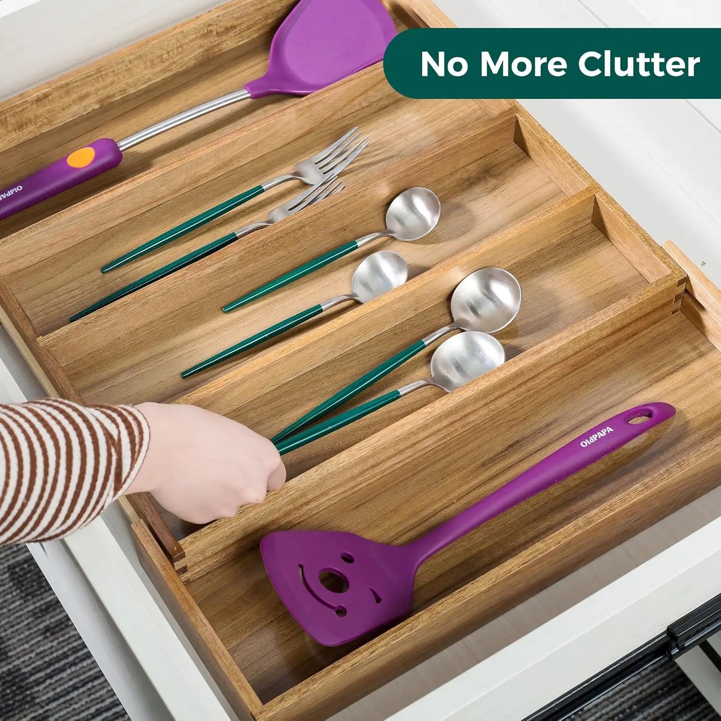 Acacia Kitchen Drawer Organizer Expandable, Large Utensils and Cutlery Tray, Adjustable