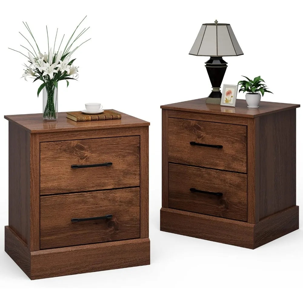 Wood Nightstands Set of 2 – Bedside Tables with 2 Storage Drawers