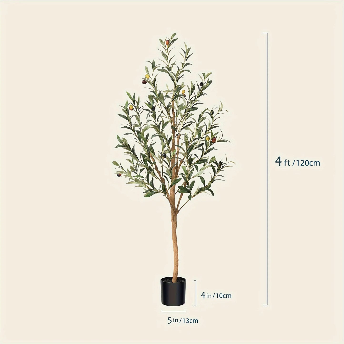 Artificial Olive Tree – Potted Faux Silk Plant with Natural Wood Trunk & Lifelike Olives for Home or Office
