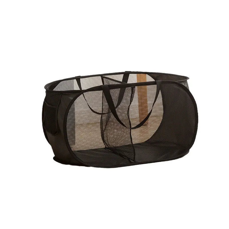 Durable Collapsible Laundry Basket, Mesh Pop Up Laundry Hamper With Side Pocket, Foldable Clothes Storage Hamper