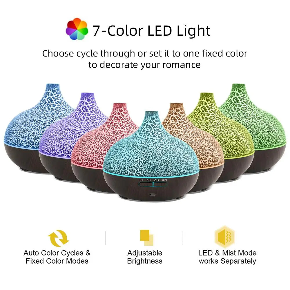 Essential Oil Diffuser Humidifier, Ultrasonic Wood Grain Aroma Diffuser with Remote, LED Flame Night Light&Timer