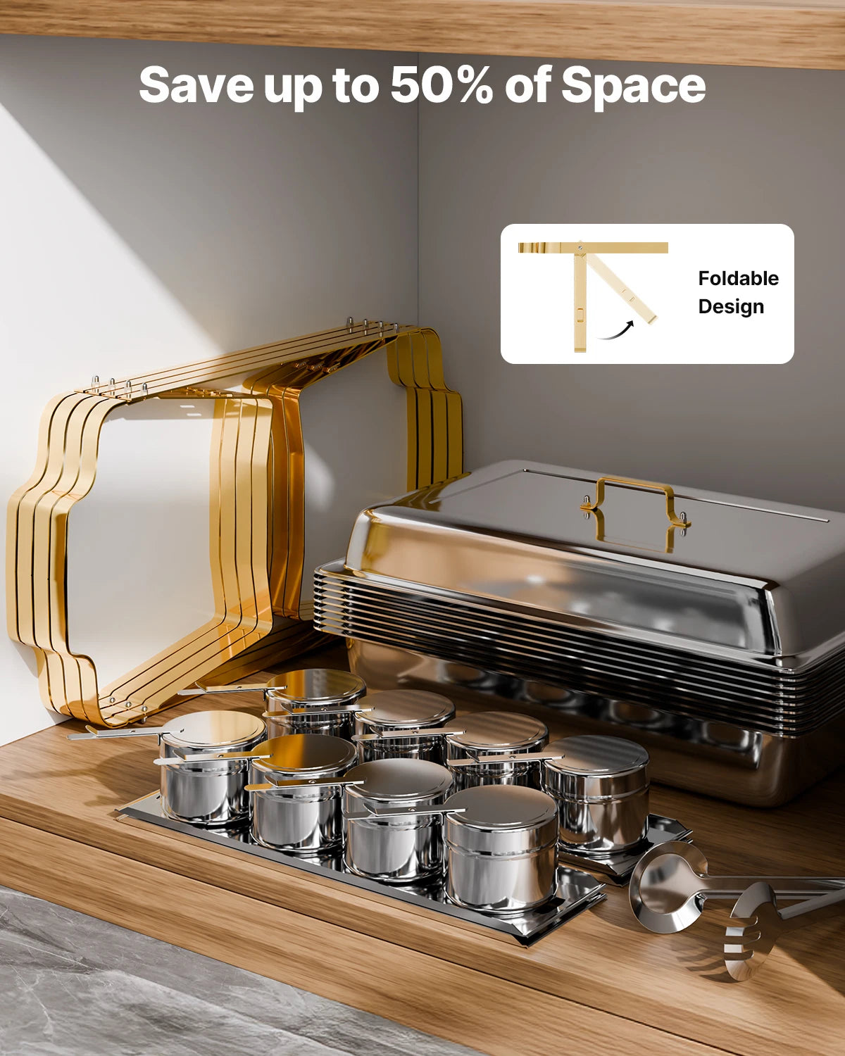 8 Qt Chafing Dish Buffet Set – 4‑Pack Stainless Steel Chafers with 2 Full‑Size & 4 Half‑Size Pans