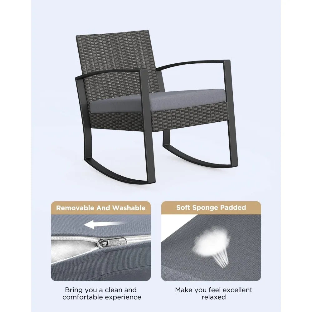 3‑Piece Outdoor Rocking Bistro Set – Rattan Conversation Chairs with Coffee Table for Balcony, Garden & Poolside