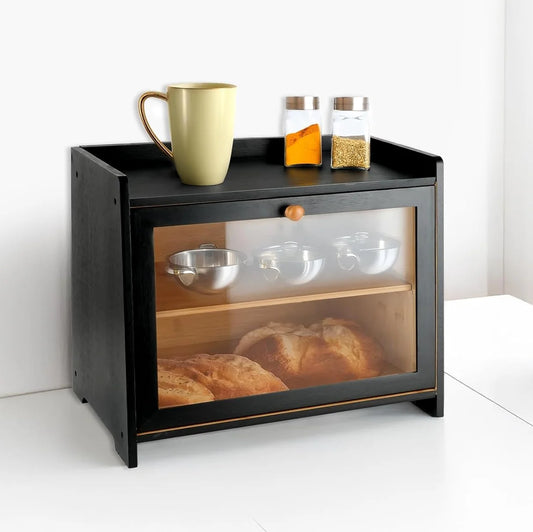 2‑Tier Large‑Capacity Bread Box – Double‑Layer Bamboo Storage Bin with Clear Window