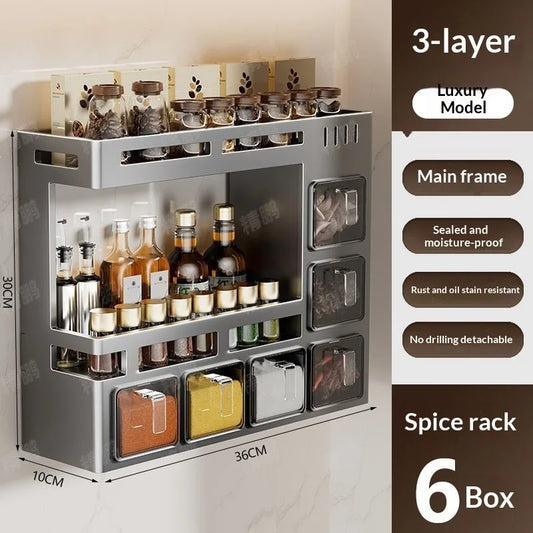 Kitchen seasoning storage rack, multifunctional wall mounted household oil, salt, sauce, vinegar storage rack