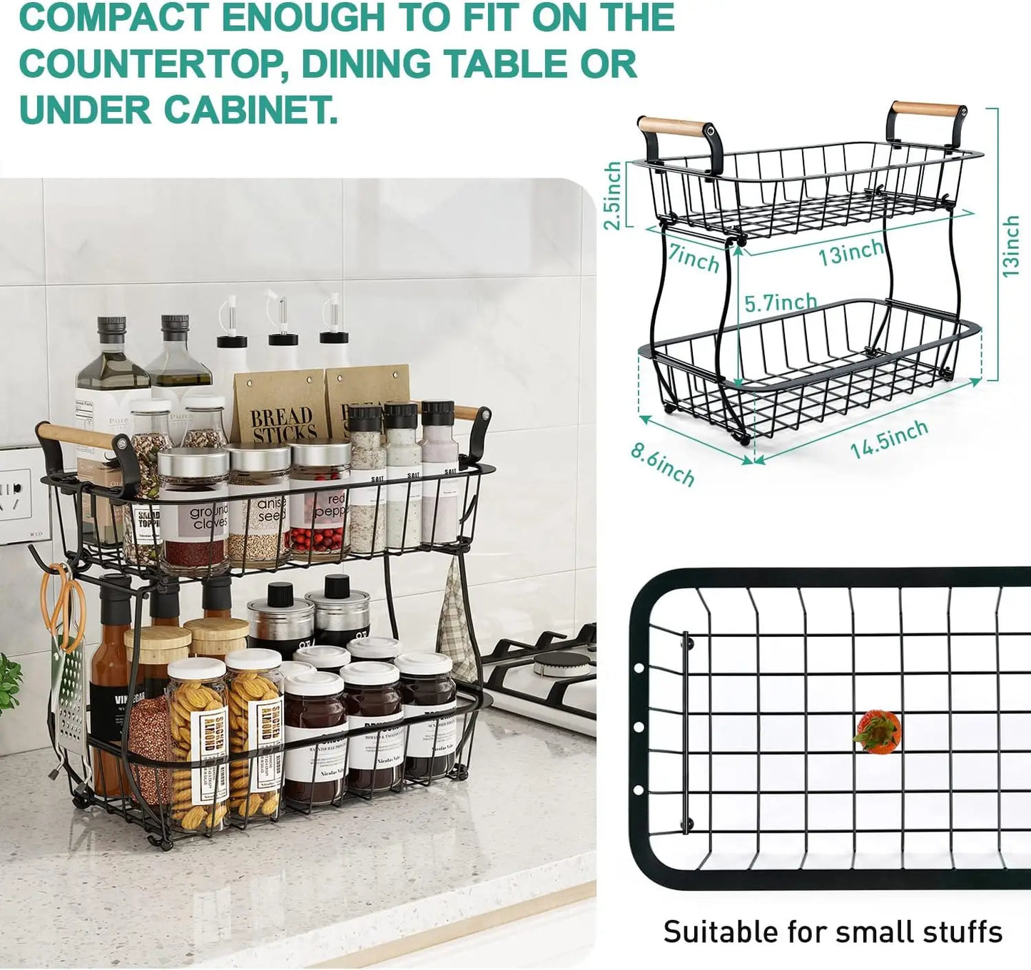 2‑Tier Metal Wire Fruit Basket with Banana Hanger – Kitchen Countertop Organizer